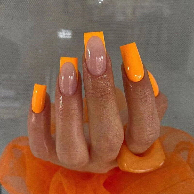 Orange Square Frenchie Press On Nails