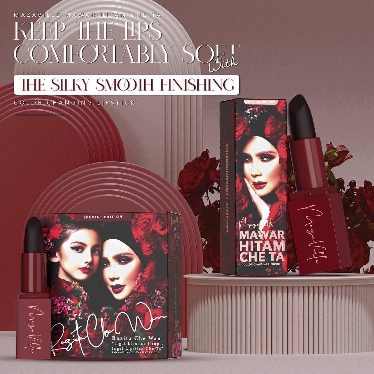 Maza Ville, Mawar Hitam Che Ta, Color Changing Lipstick, Black Rose