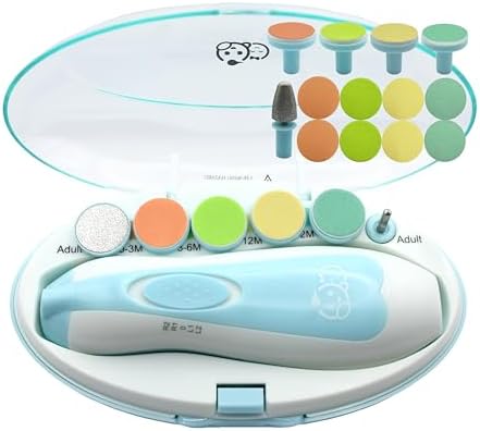 Royal Angels Baby Nail Trimmer 21 in 1, Safe Electric Baby Nail Trimmer, Extra 13 Replacement Tools, Baby Nail File Kit, Nail Clippers, Newborn Toddler Toes and Fingernails, Trim and Polish (Blue)