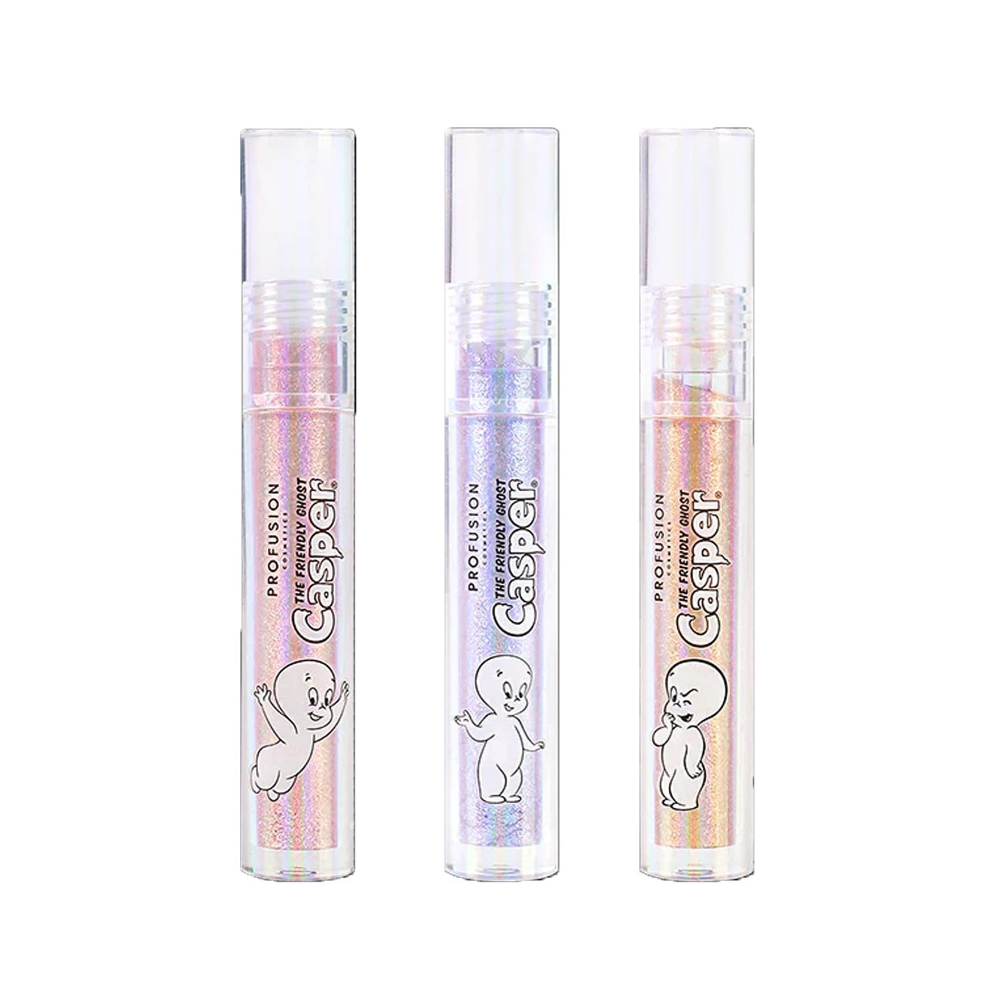 Profusion Cosmetics Casper The Friendly Ghost Trio 3PC Glitter Lip Topper for Achieving Smooth and Glamorous Shimmering Lips With Playful Shiny Elegance and Radiant Lip Finish