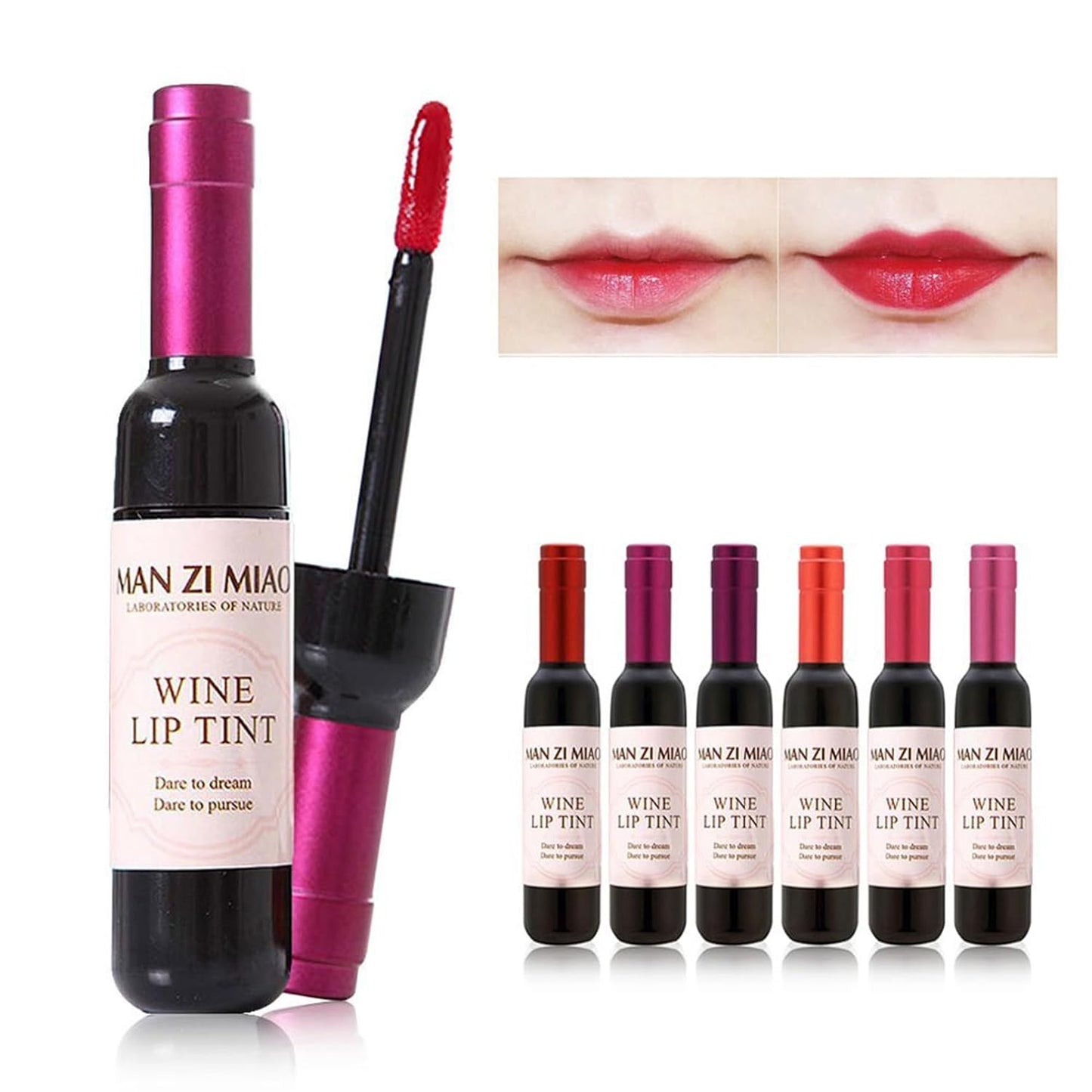 SOVONCARE MANZIMIAO 6 Colors Matte Liquid Lipstick, Wine Lip Tint Waterproof Natural Long Lasting Lip Gloss Mini Make Up Lip Sticks Wine Bottle