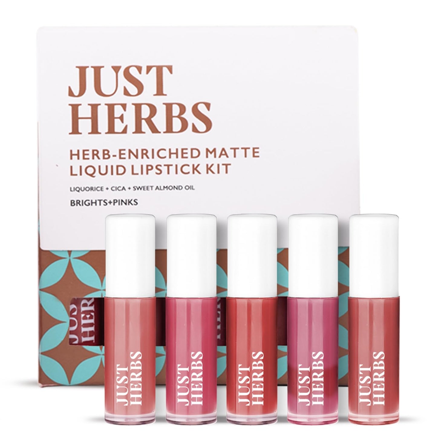 Just Herbs Organic Liquid Lipstick Kit Set of 5, Hydrating & Lightweight Lip Color - Paraben & Silicon Free - 1.6 fl oz. (Brights & Pinks)