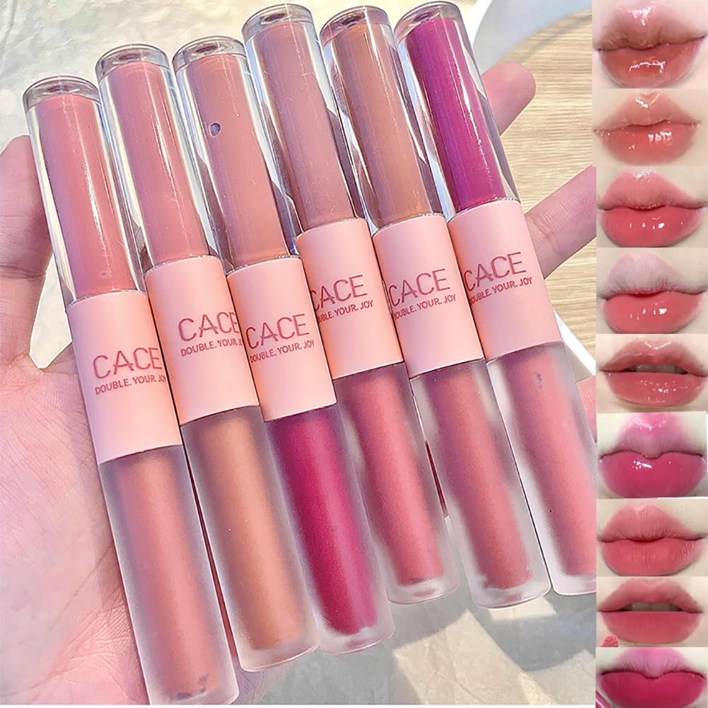 Petansy 6 Colors Liquid Lipstick with Moisturizing Lip Gloss, Long-Lasting ultra-pigmented high-shine lip color Makeup, Dual Ended Lipstick & Gloss for Women
