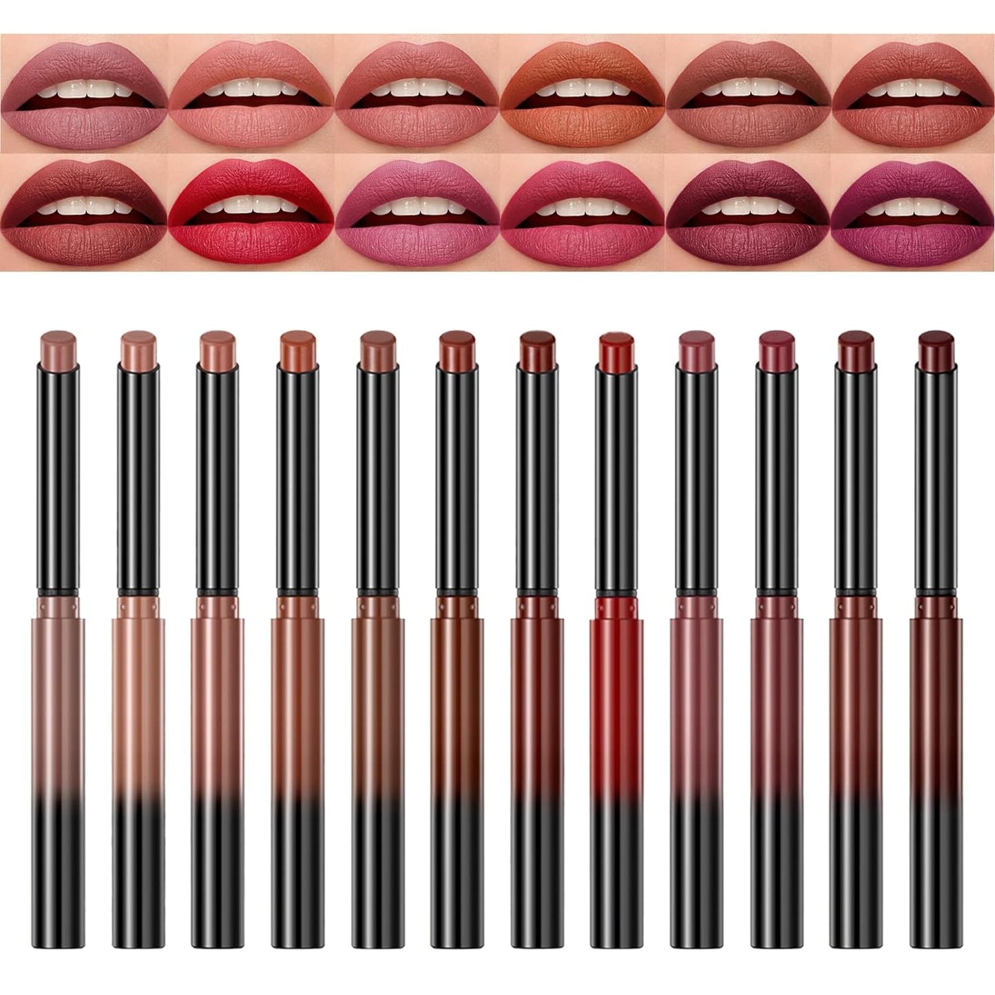 12 Colors Matte Lipstick Nude lipstick,Non-Stick Cup Not Fade Non-Drying Waterproof Long Lasting Lip Sticks, Women Make up Velvet Cosmetic Lipsticks