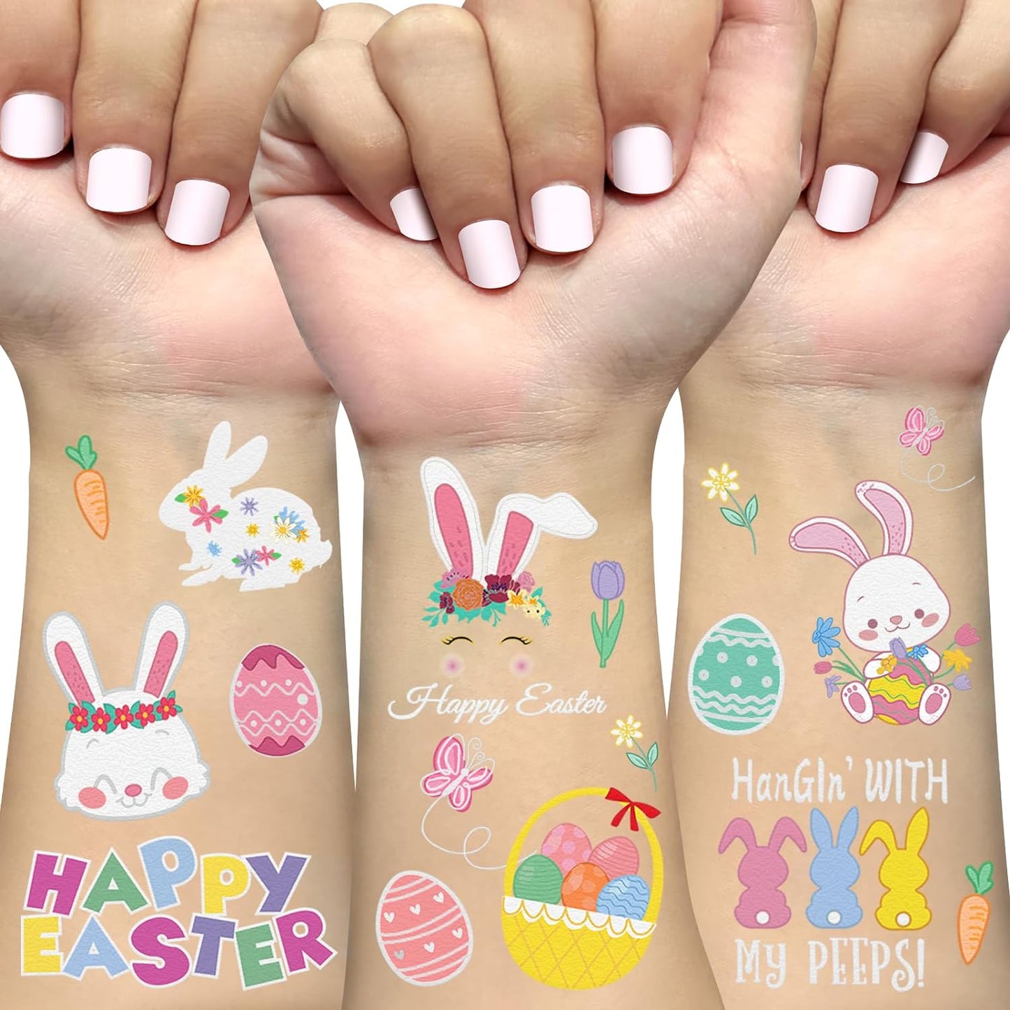 Easter Temporary Tattoos, 40 Glitter Styles Easter Bunny Decorations, Easter Egg Fillers, Easter Basket Stuffers, Easter Activities Toys for Kids Girls