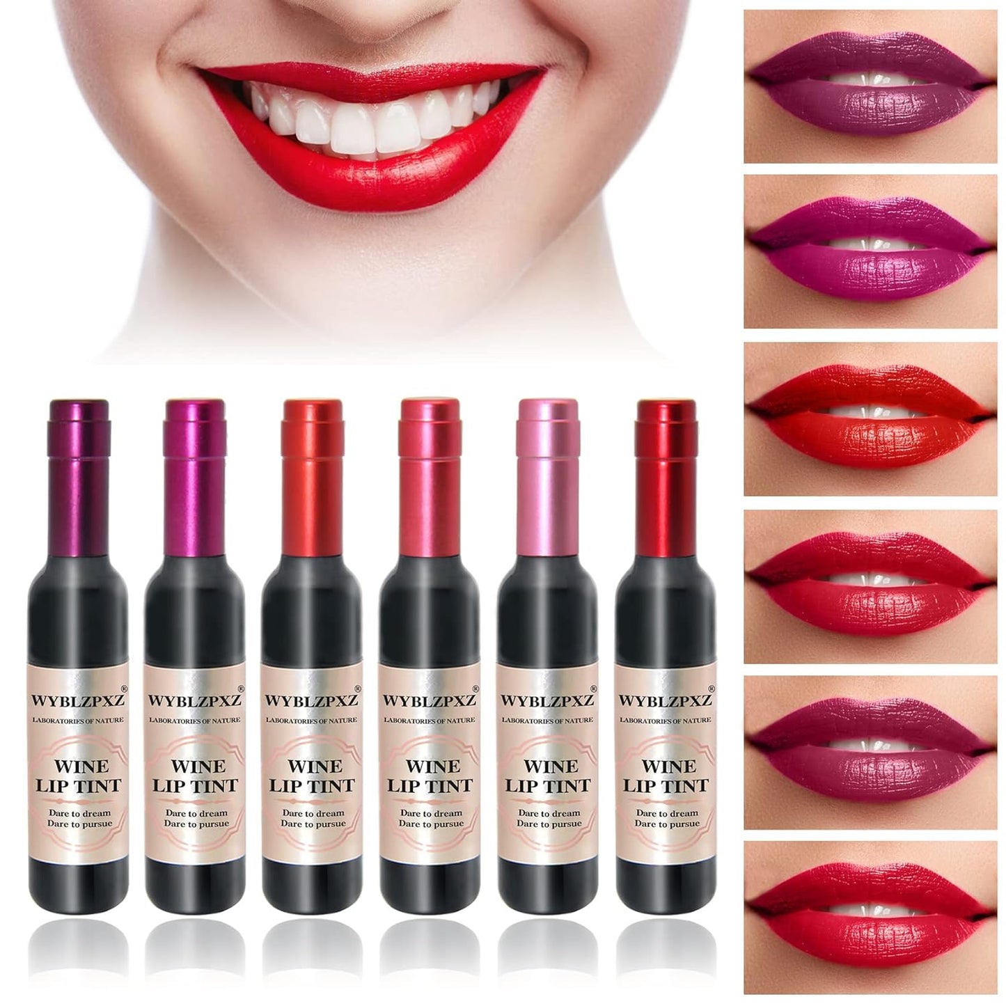 6 Colors Wine Lip Tint,Liquid Wine Lipstick,Wine Tint Lip Stain,Matte Long Lasting Waterproof Lip Gloss Set for Creating Natural Moisturizing Lip Makeup