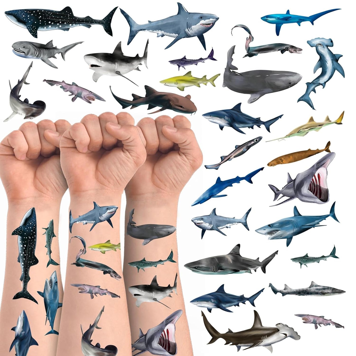 Shark Tattoos Stickers,16 Sheets 108 Pieces Shark Themed Tattoos Stickers Party Decoration Supplies Party favors for Kids Adults