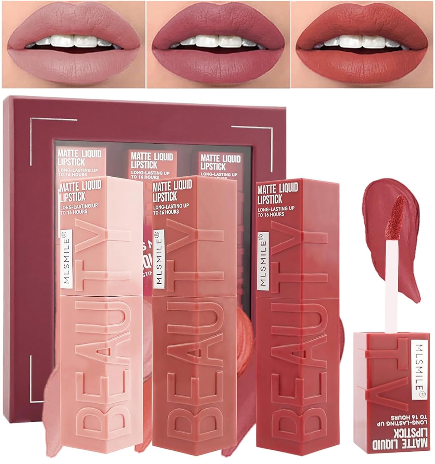 3 Colors Matte Lipstick Set, Highly Pigmented Liquid Lip Stain Tint, Super Stay Velvet Lip Gloss, Smooth Matte Lip Cream Long Lasting Waterproof Smudgeproof Non-Stick Cup Lipcolor Makeup (Set A)