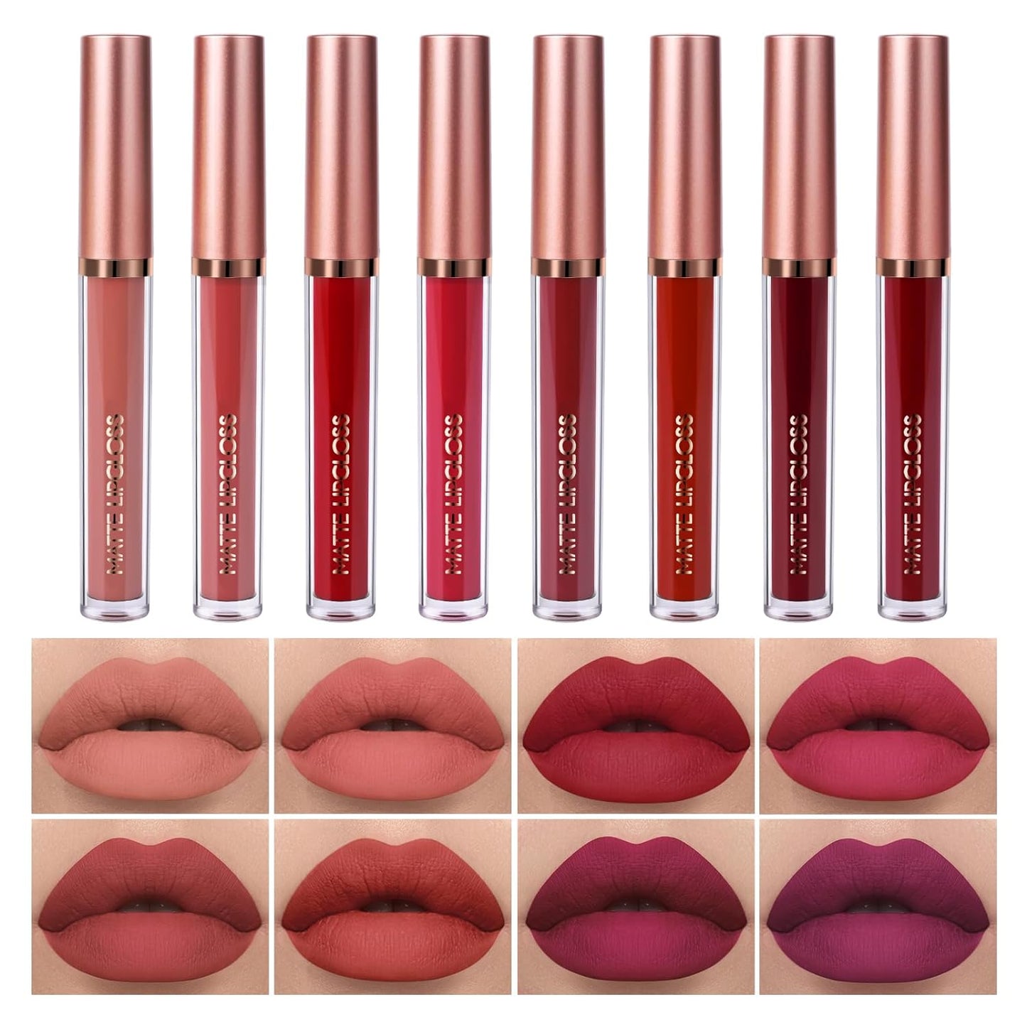 8 Pcs Matte Liquid Lipstick, Easter Gifts for Girls and Women Easter Basket Stuffers Lip Gloss Set Lipstick Makeup Gift Set, Long Lasting Non-Stick Cup Not Fade Waterproof Matte Lipstick