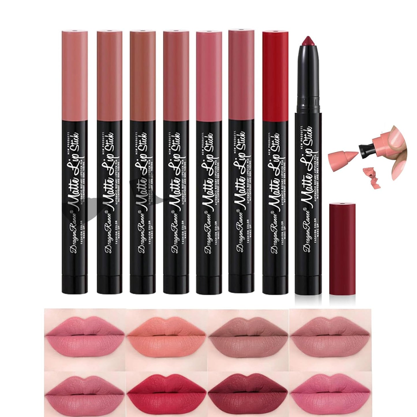 8 Colors Matte Lipstick Pen Set, Waterproof Velvet Long Lasting Color Lip Stain Lip Gloss,Long-lasting 24 Hour Lipstick Lip Liner Crayon labiales,Lip Makeup for Women