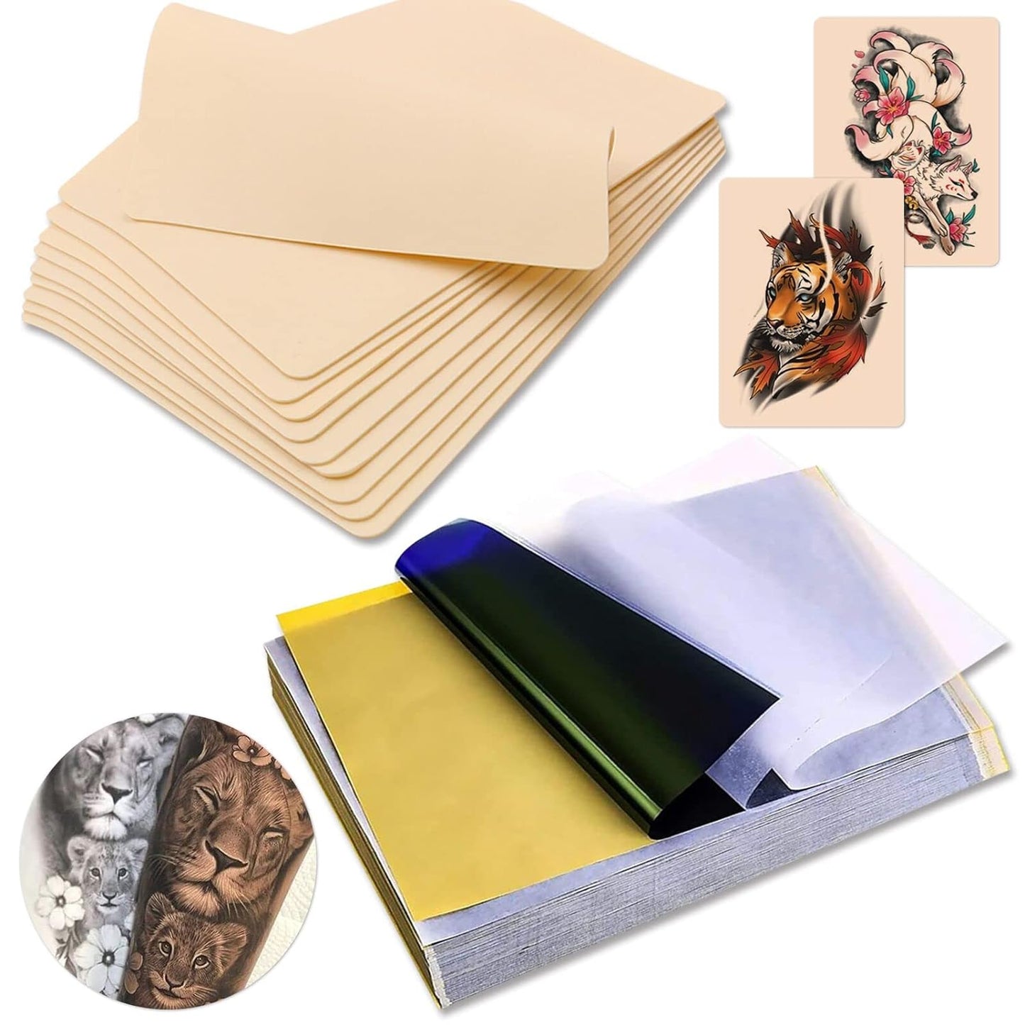 Tattoo Practice Skin with Transfer Paper, Yangna 30PCS Tattoo Fake Skin and Tattoo Stencil Paper Including 10PCS Tattoo Skin Practice and 20PCS Stencil Paper for Tattoo Practice Tattoo Supplies
