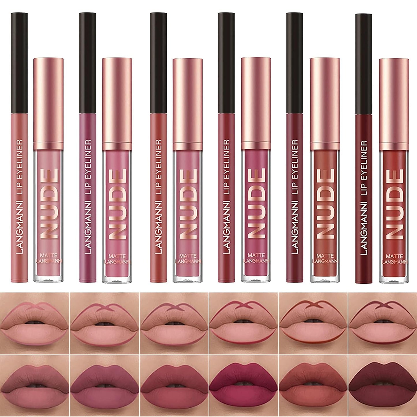 12Pcs Lip Liner and Lipstick Set, Super Long Lasting Waterproof Velvety Matte Lipstick High Pigmented Professional Lip Makeup Gift Kit for Women (12PCS,SET A)