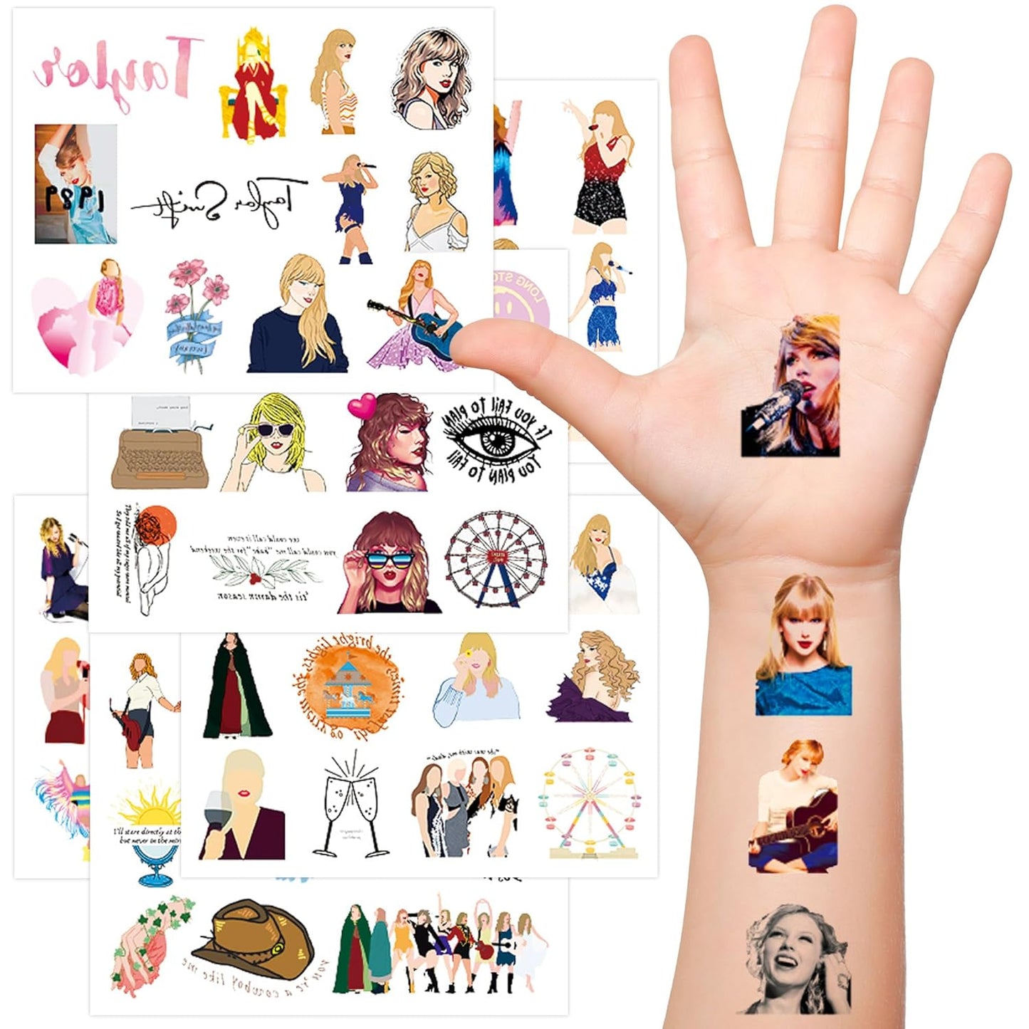 117 Pcs Taylo-r Singer Tattoo Stickers Party Favors - Singer Theme Waterproof Temporary Tattoo Stickers For Fans Concert Decor Party Supplies