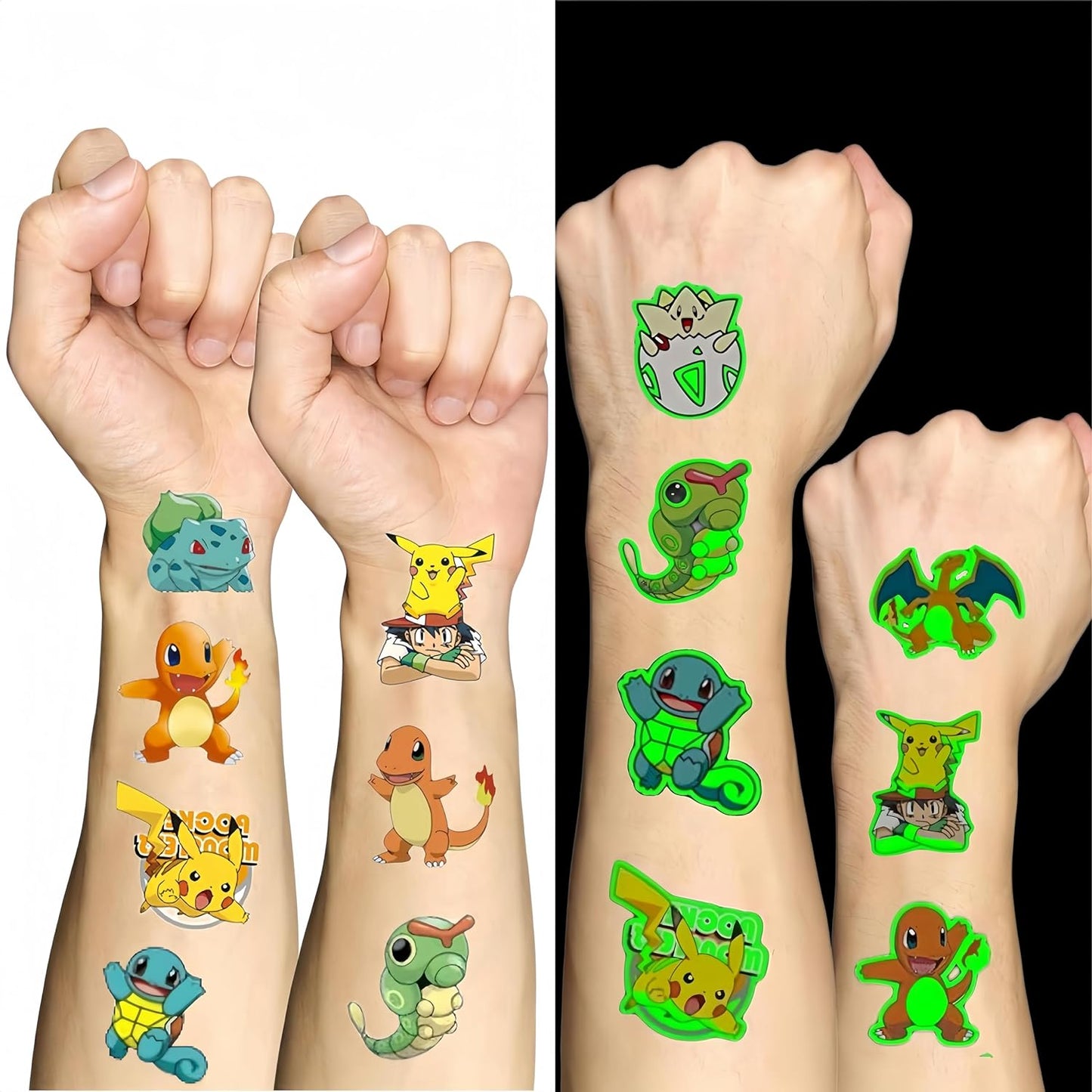 8 Sheets Cartoon Temporary Tattoos for Kids,Anime Themed Glow Luminous Tattoo Stickers Birthday Party Supplies Decorations for Kids Party Favors Gifts 166Pcs