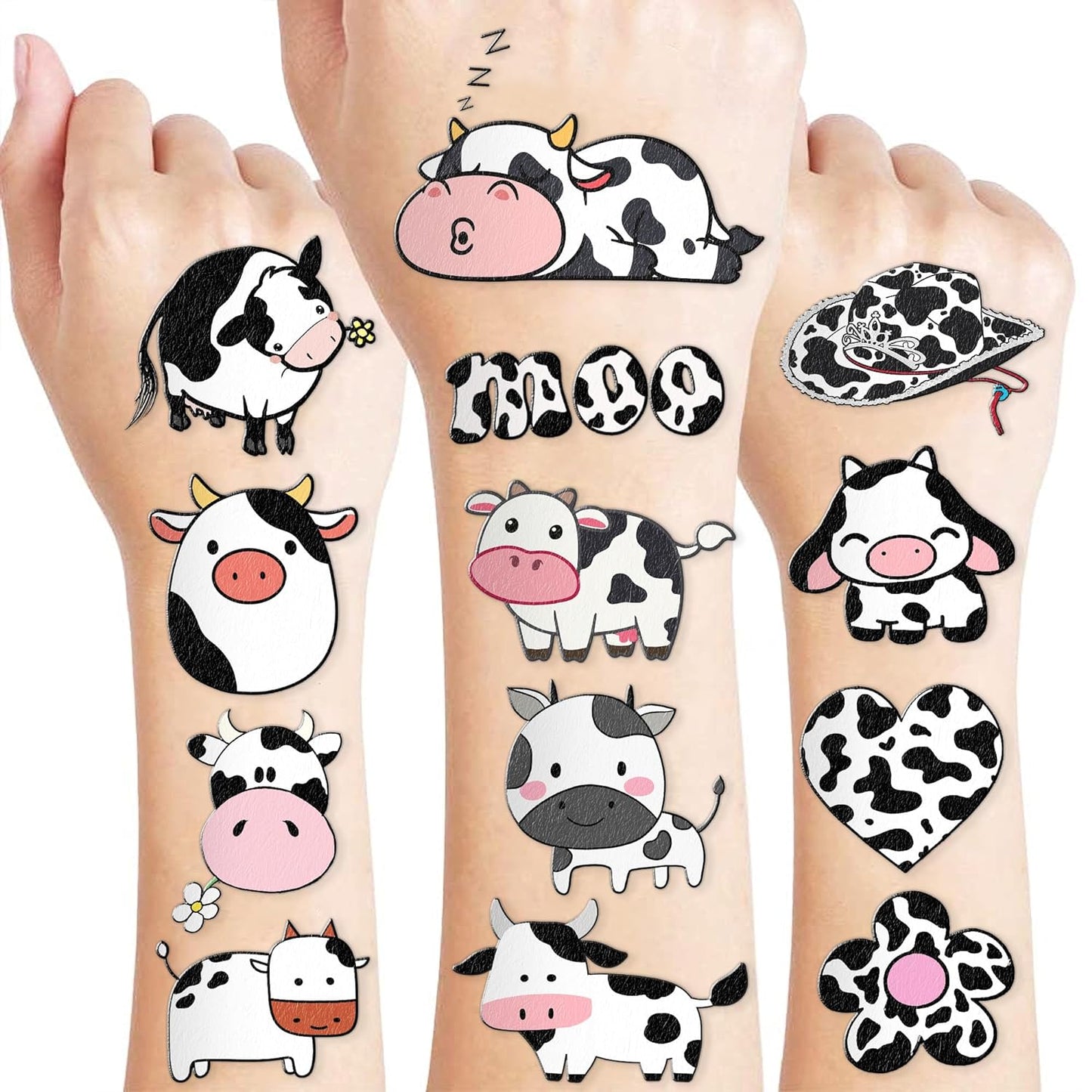 Cow Temporary Tattoos for Kids Birthday Party Decorations Supplies Party Favors Supper Cute 82PCS Cow Tattoo Sticker Style Milk Animal Farm Gift Ideals for Boys Girls Schools Prizes Themed