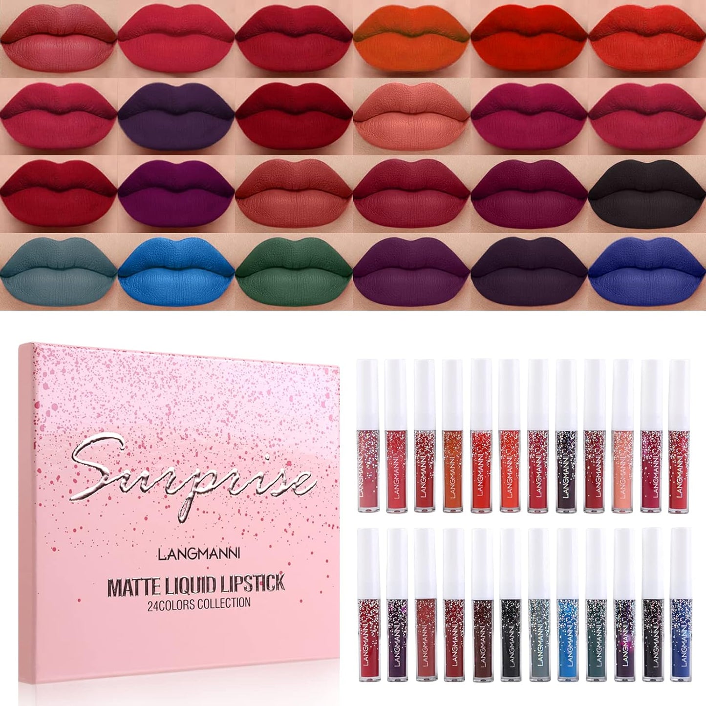 Matte Liquid Lipstick Set 24 Colors Shining Lip Gloss Set Waterproof Long Lasting Lip Kit High Pigmented Moisturizing Lipstick Set for Women Girls (24 Colors)