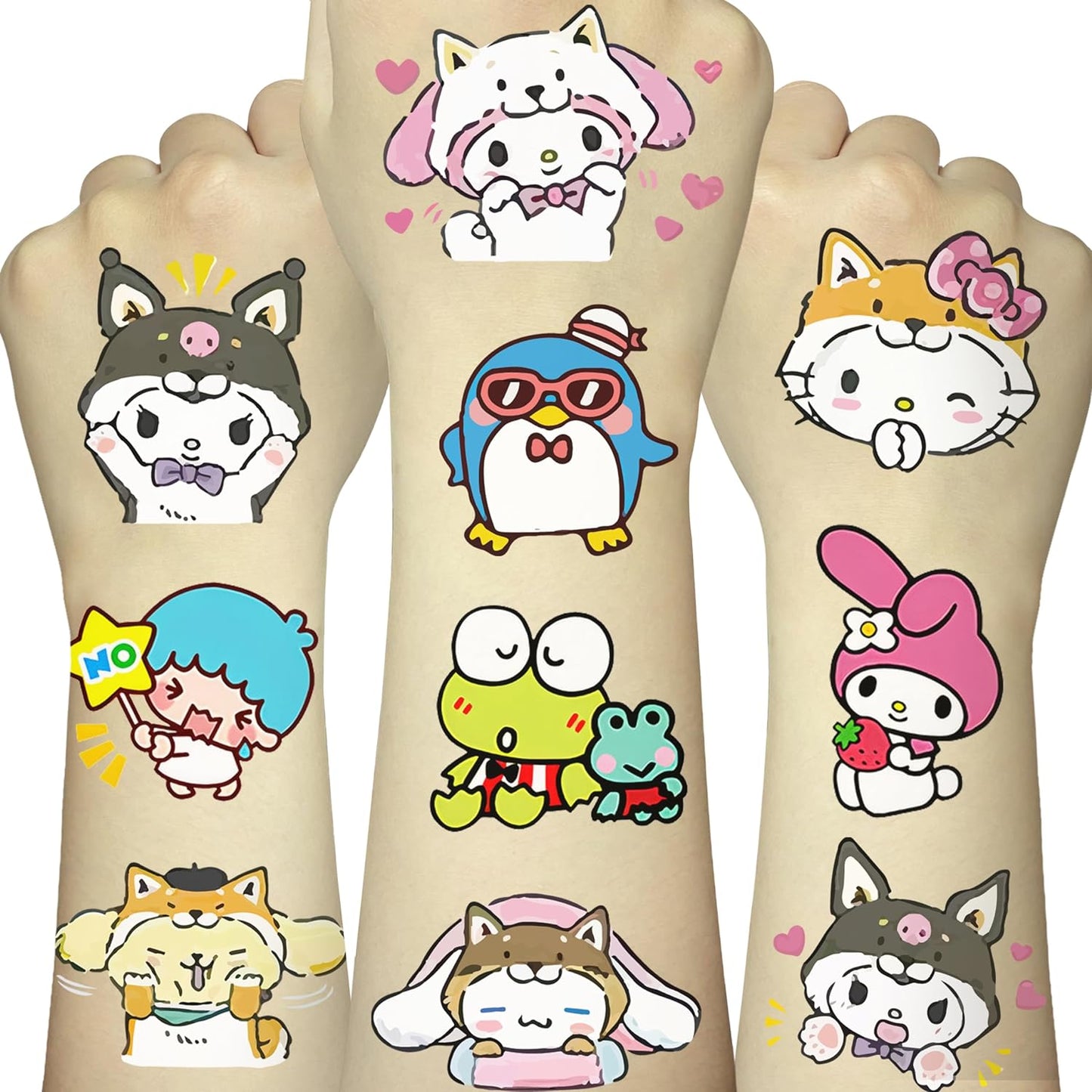 120PCS Cartoon Tattoo Stickers, 10 Sheets Japanese Cartoon Kawaii Tattoo Stickers, Temporary Tattoos For Party Favors, Gifts For Kids Teens Adults (Mixed)