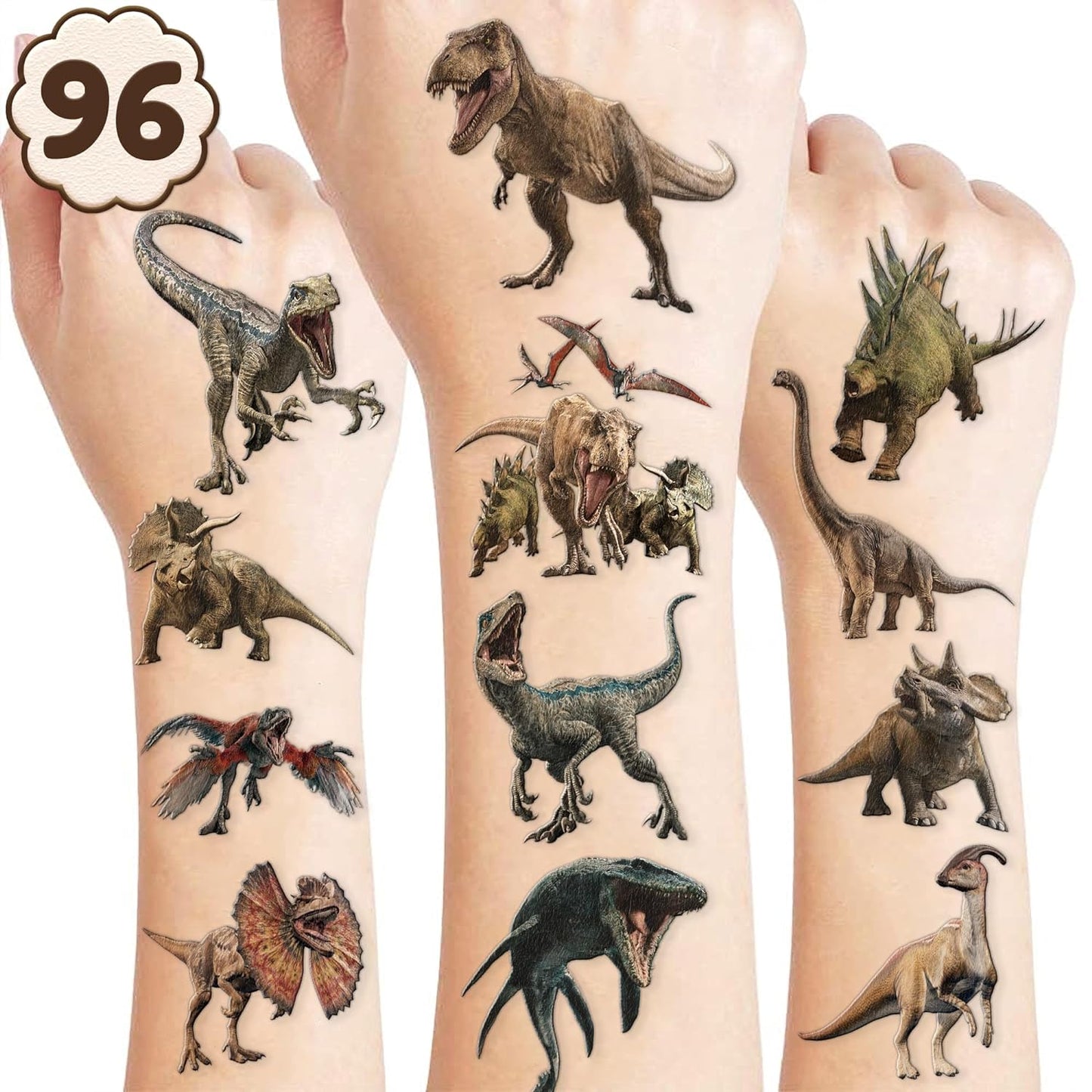100PCS Dinosaur Temporary Tattoos Birthday Party Supplies Decorations 10 Sheet 3D Tattoos Stickers Super Cute Party Favors Kids Boys Girls Gifts Ideas Classroom School Prizes Themed Baby Showers