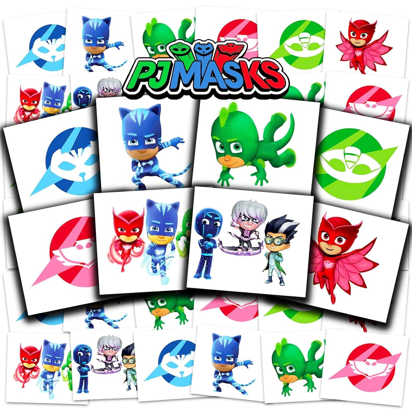 PJ Masks Tattoos Party Favors Bundle ~ 72 Pre-Cut Individual 2" x 2" PJ Masks Temporary Tattoos for Kids Boys Girls (PJ Masks Party Supplies MADE IN USA)