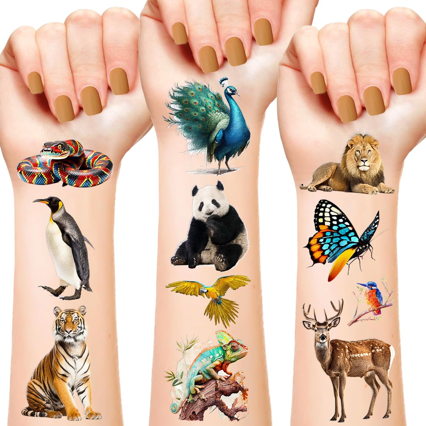 200+PCS Realistic Wildlife Animal Temporary Tattoos, Jungle Woodland Zoo Safari Animals Wilderness Themed Tattoos for Kids Teens Adults Teachers Students Classroom School Prizes Rewards
