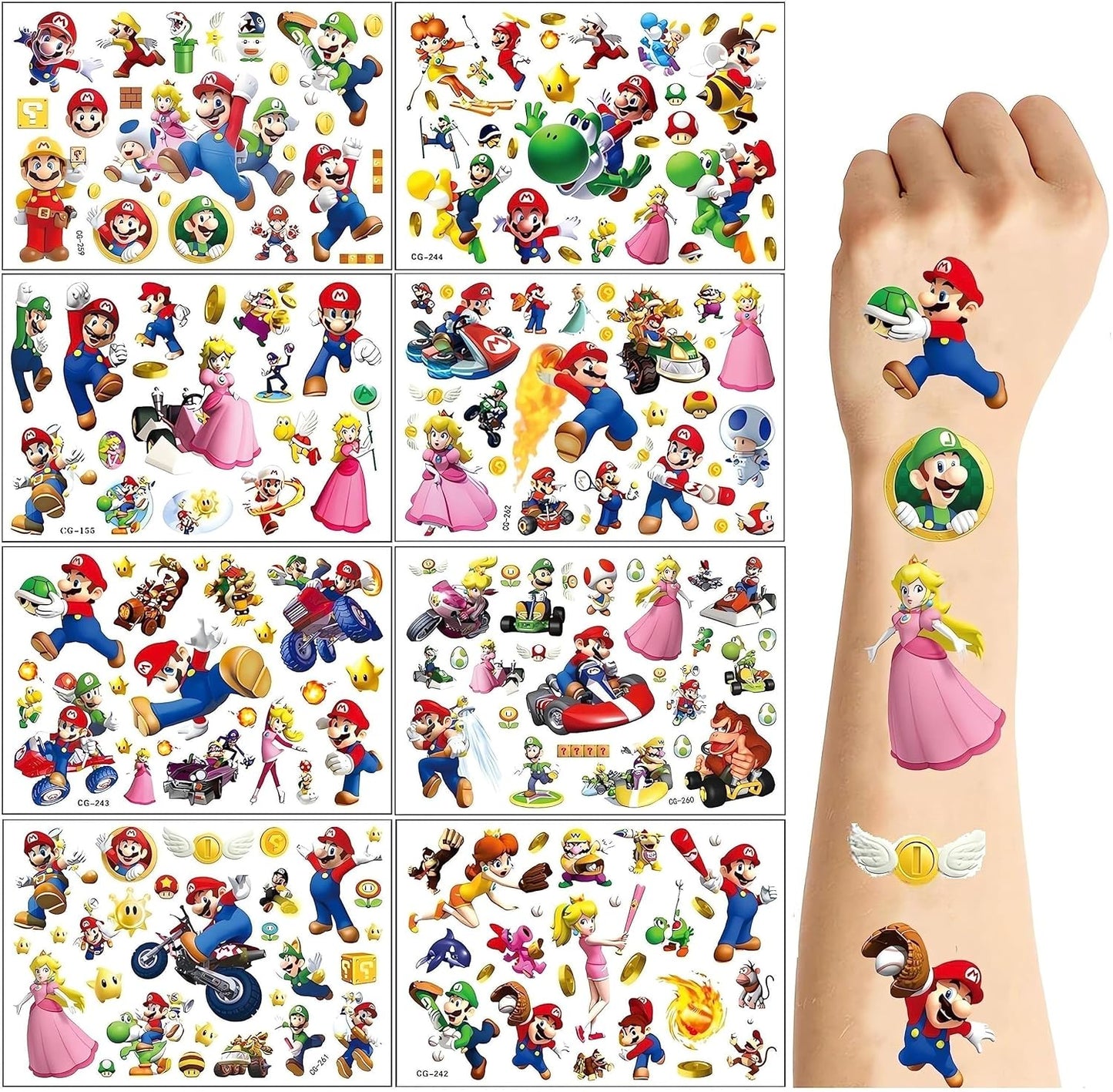 8 Sheets Temporary Tattoos for Kids Party Favors, Party Supplies Anime Cartoon Fake Tattoos Stickers Party Decorations for Girls Boys Party Gifts Birthday Decorations Party Game Rewards