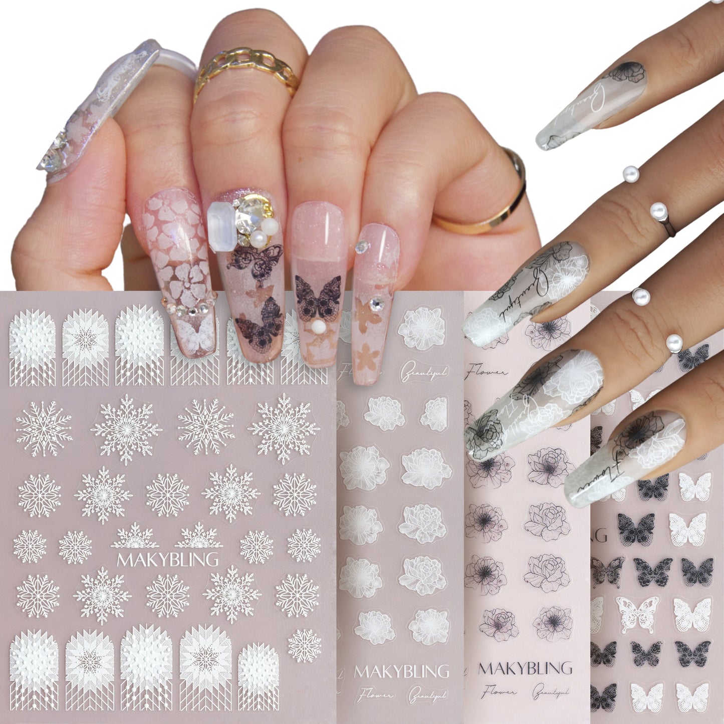 Lace Snow Floral Butterfly Nail Stickers Kit