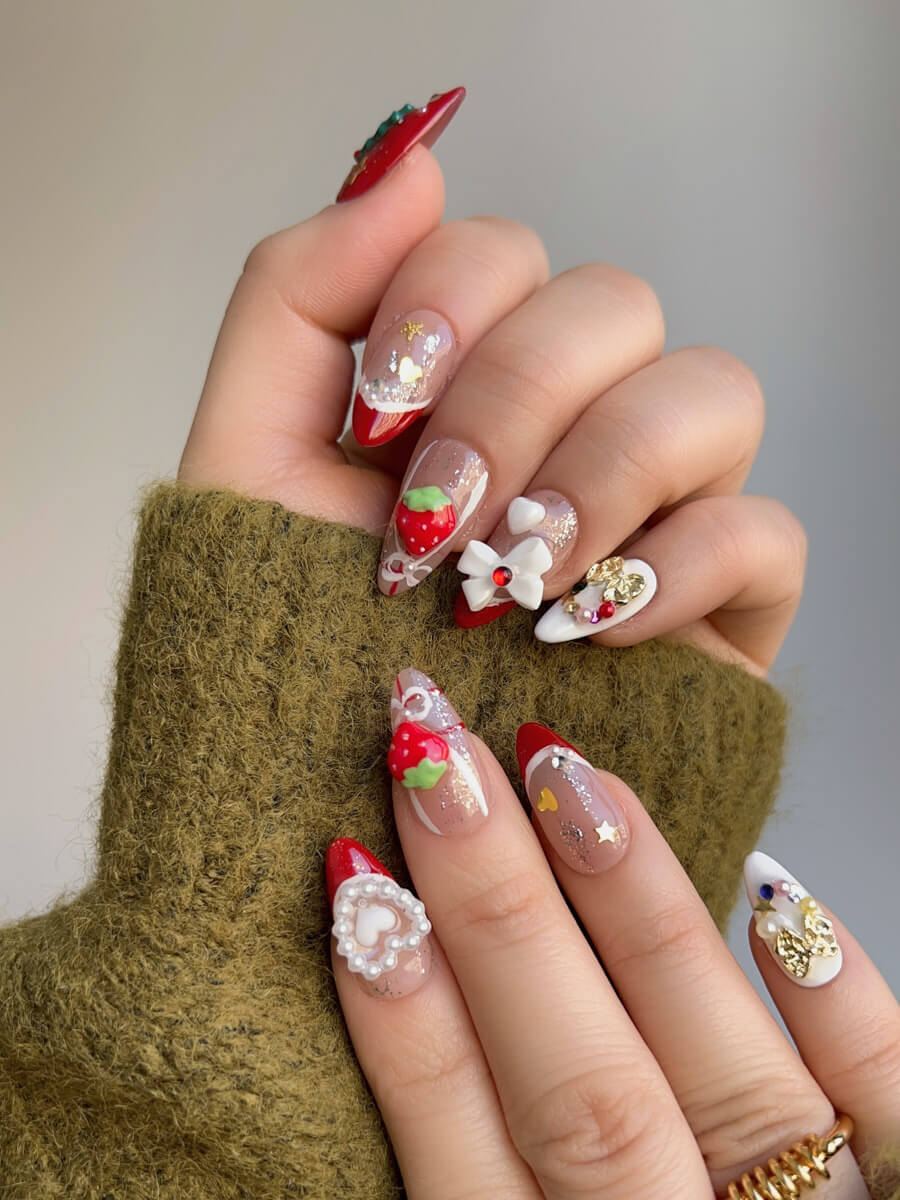 Handmade- Red Nails Gifted Joy-ee Short Almond nail Press On Nail Set