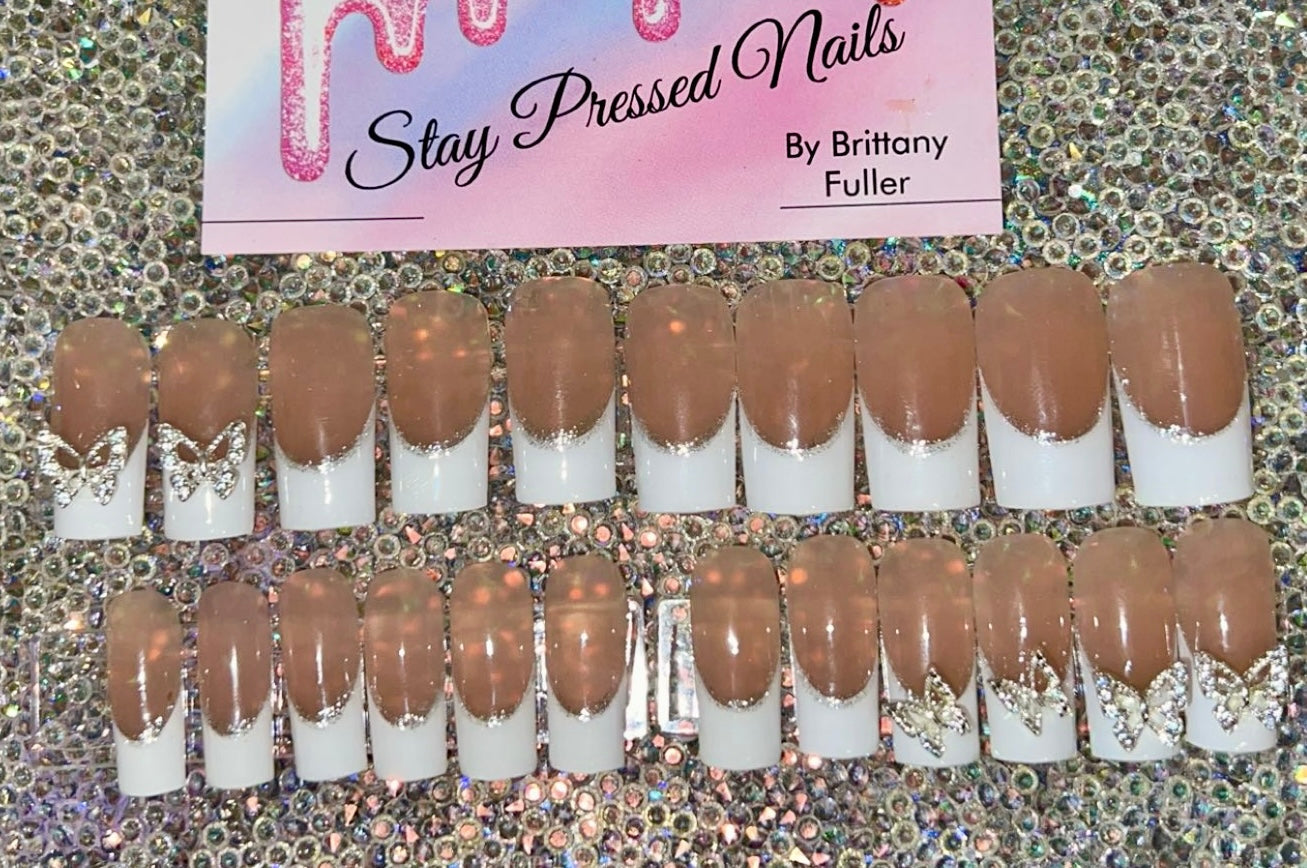 Long Reflective French Butterfly Press On Nails