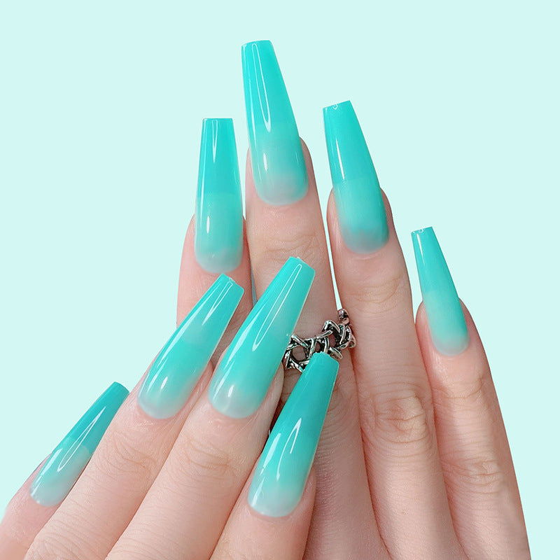 Long Blue Fake Nails Set Ballerina Tips Full Cover Fake Nails for Women