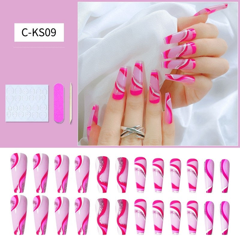 24Pcs French Long Fake Nails Ballet Kit Fake Nails Art Gift for Women and Girls
