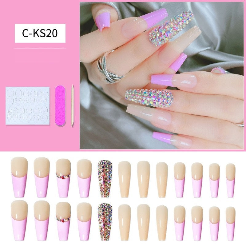 24Pcs Long Coffin Nails Ballet Fake Nail for Women & Girls
