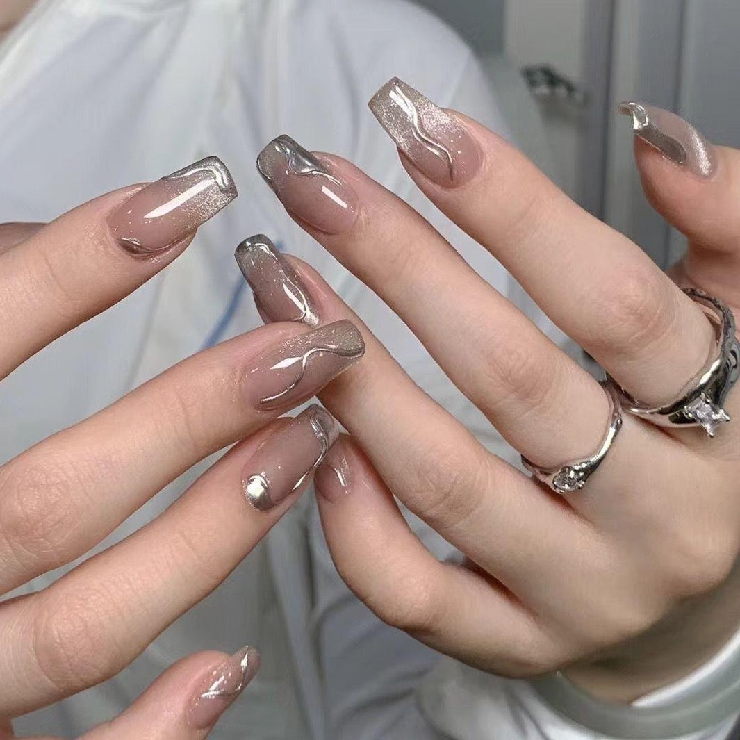 Magic Mirror Powder Quartz | False Nails | beauty, fashion, handmade false nails, magic mirror powder nails, nail art, quartz nails, removable nails., special occasion nails, wedding nails, whitening false nails | SHOPQAQ