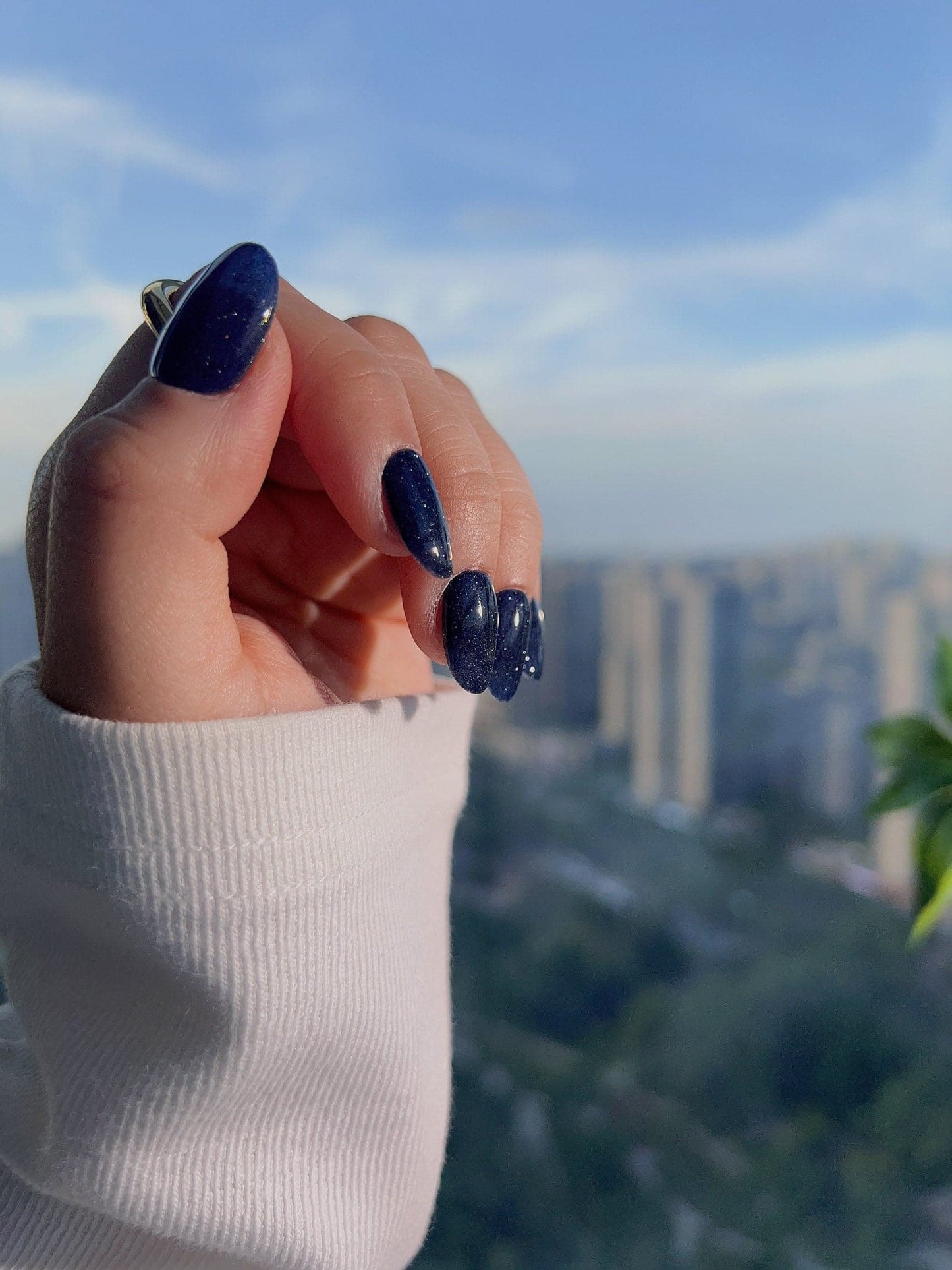 Handmade- Soild Glitz Navy Press On Nail Set