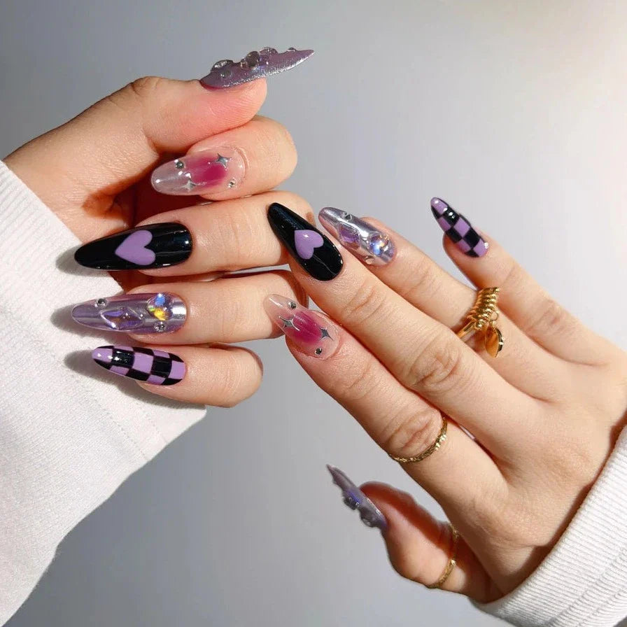 Love&star-purple-long-almond-nails