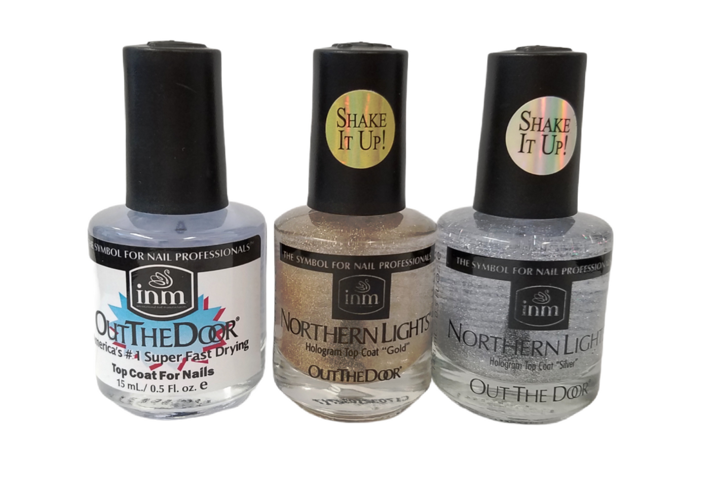Bundle INM - Out The Door Hologram SILVER, GOLD, OTD TOP COAT .5oz/15mL