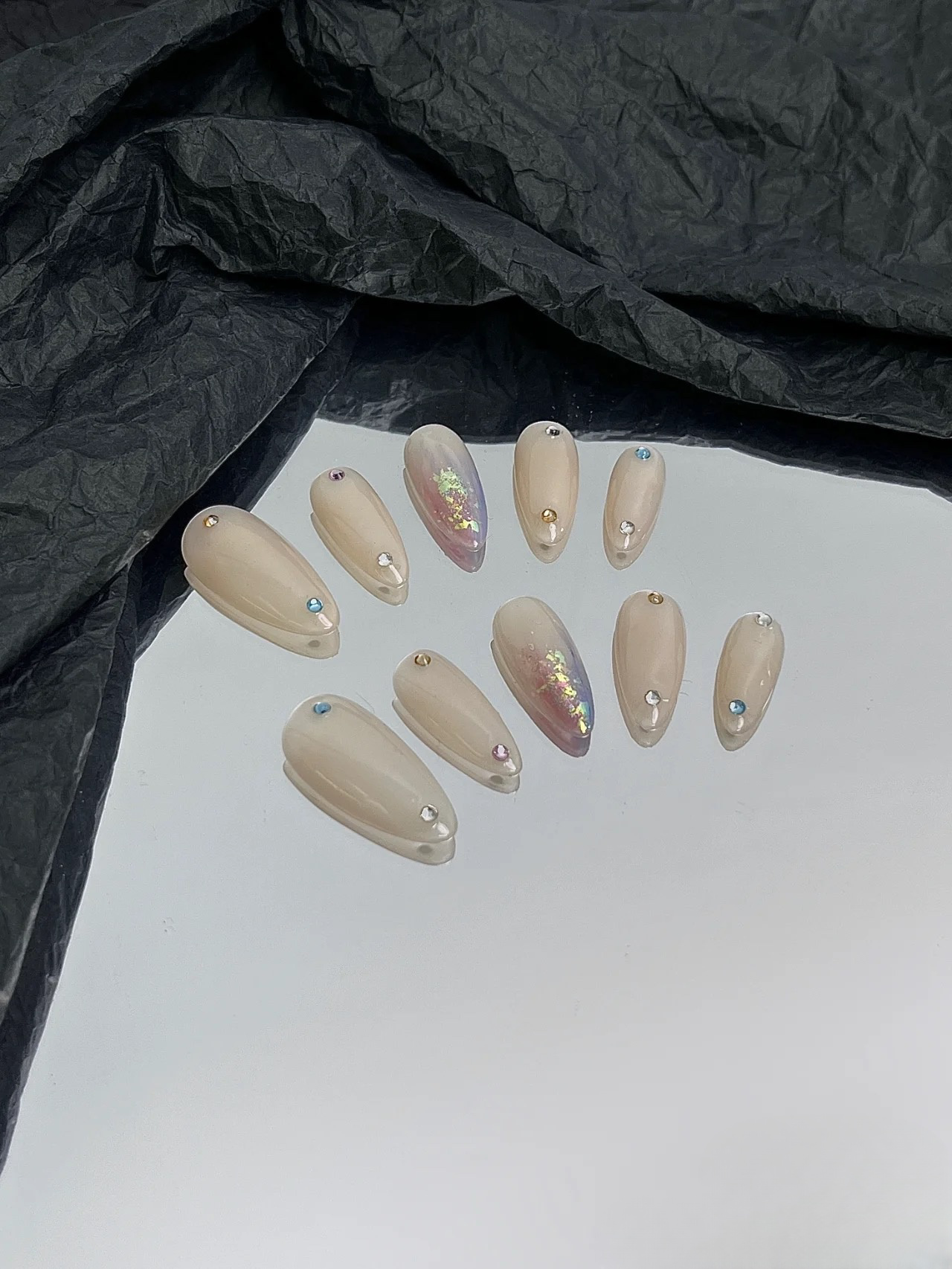 Glazed Aurora Collision Color Smudge handmade Design | False Nails | SHOPQAQ