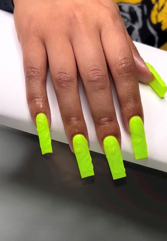 Lime Green and Clear Swirl Press On Nails