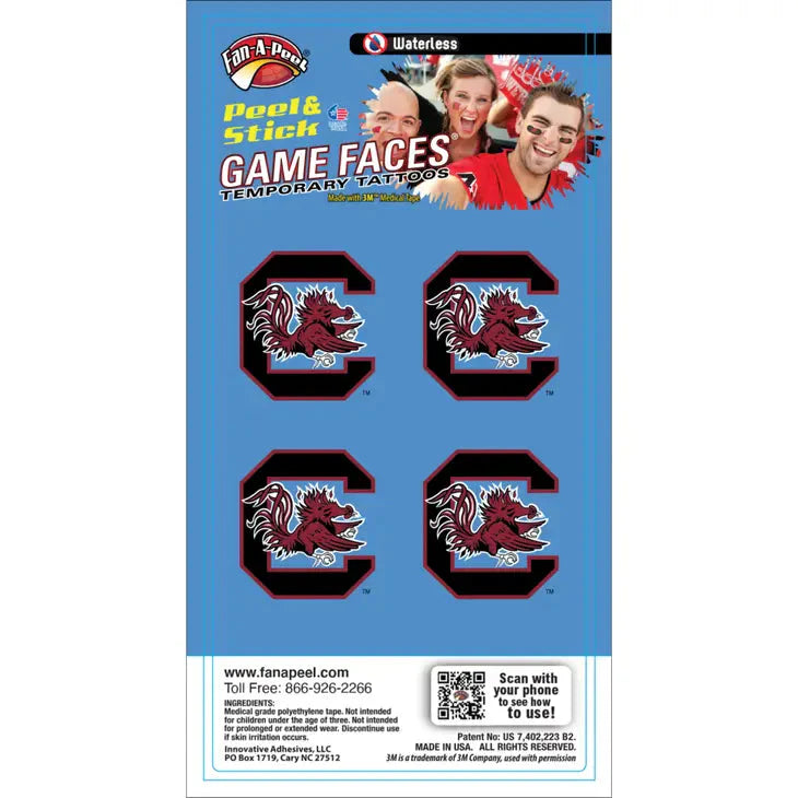 South Carolina Gameday Temporary Face Tattoo