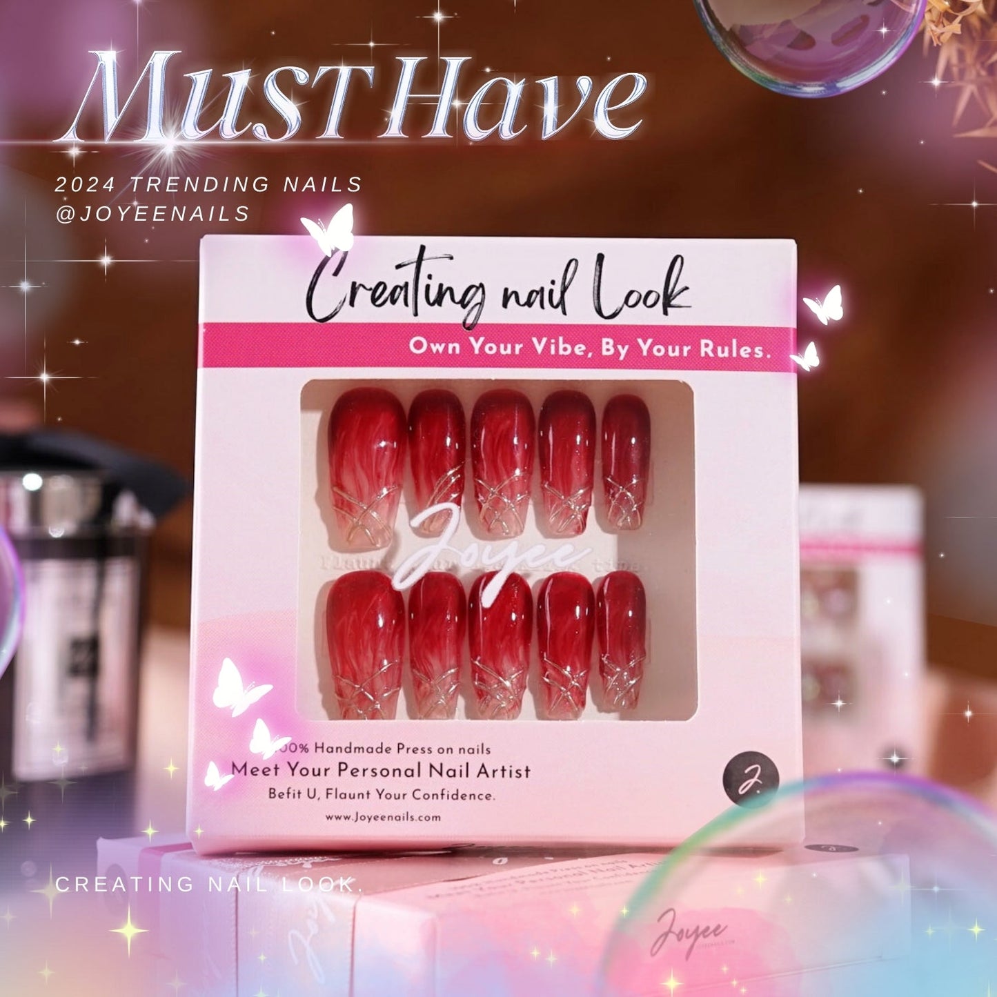 Handmade- Scarlet Flow Press On Nail Set