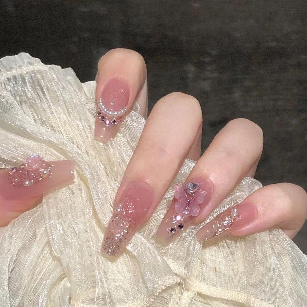 Pink Pearl butterfly False Nails from SHOPQAQ