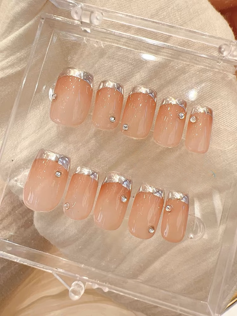 Minimalist Silver Edged French Manicure