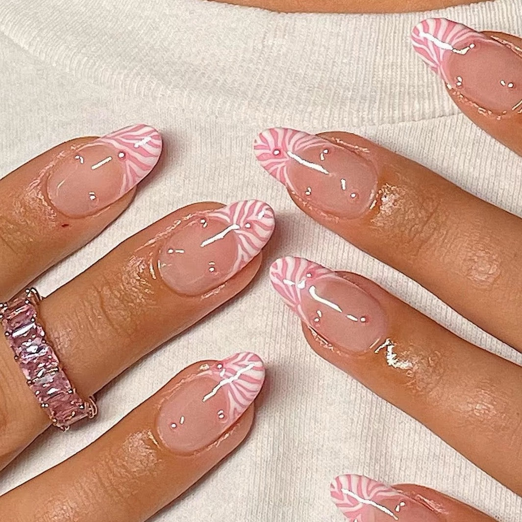 Muse-inspired  Pink Water Wave Pearl Wearable Nails 2024
