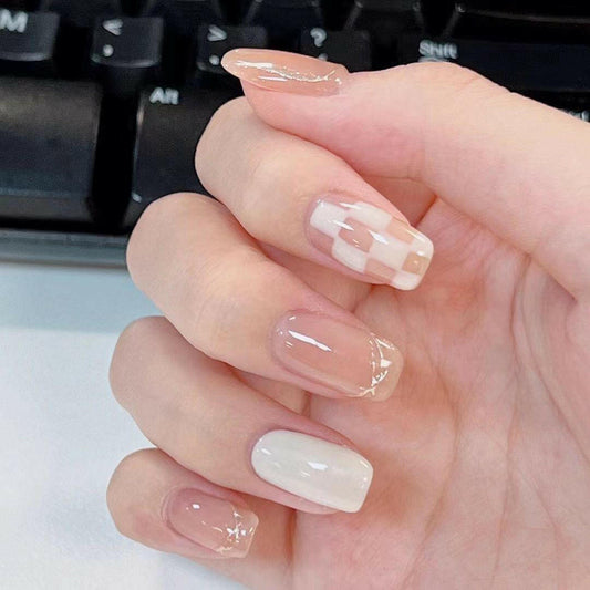 White Chessboard False Nails from SHOPQAQ