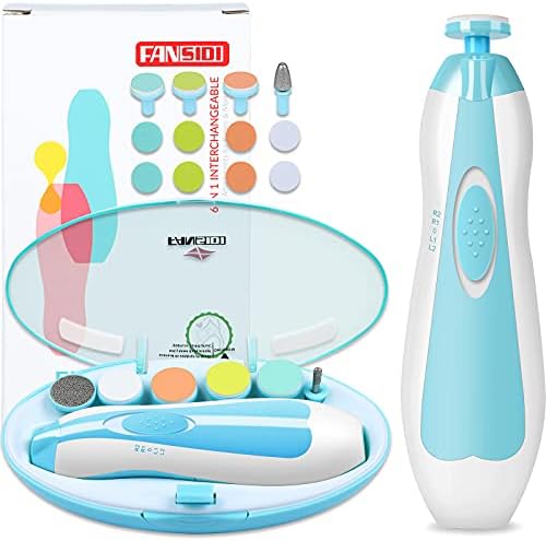 Baby Nail Trimmer Electric, FANSIDI Baby Nail Clippers Safe Baby Nail File Kit with Extra 12 Replacement Pads, Trim Polish Grooming Kit for Newborn Infant Toddler or Adults Toes Fingernails Care, Blue