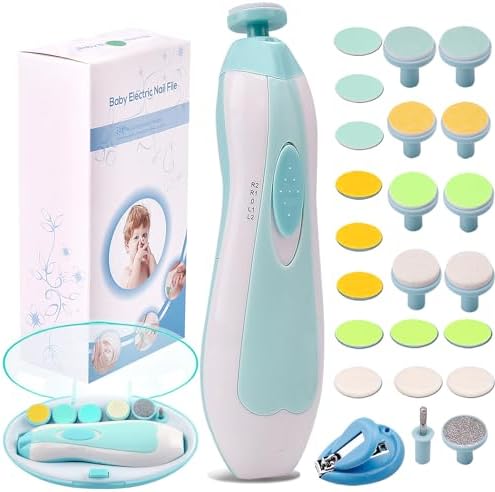 Baby Nail Trimmer Electric Nail File Baby Nail Clippers, Safe Nail Filer Grinder Kit for Newborn Infant Toddler Kids or Adults Toes Fingernails Care Trim Polish, with Led Light and 10 Grinding Heads