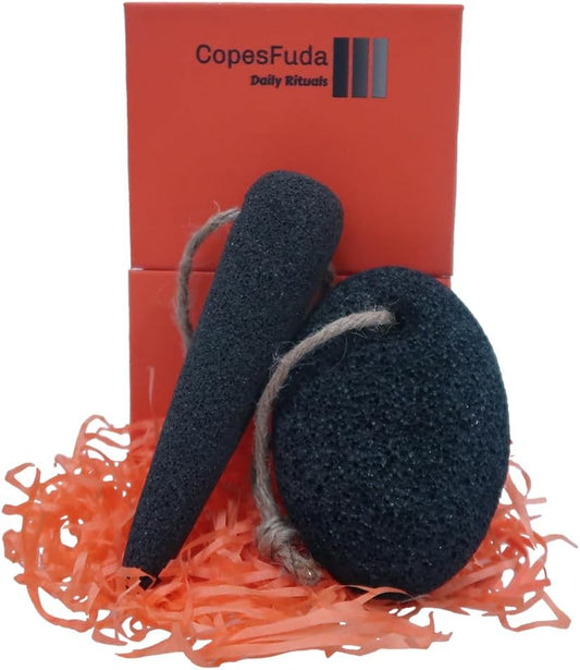 Natural Volcanic Pumice Stone Set with Bamboo Charcoal, 2 Pieces, Foot Scrubber for Dead Skin Removal and Deep Cleansing, Cone Shape for Hard-to-Reach Areas