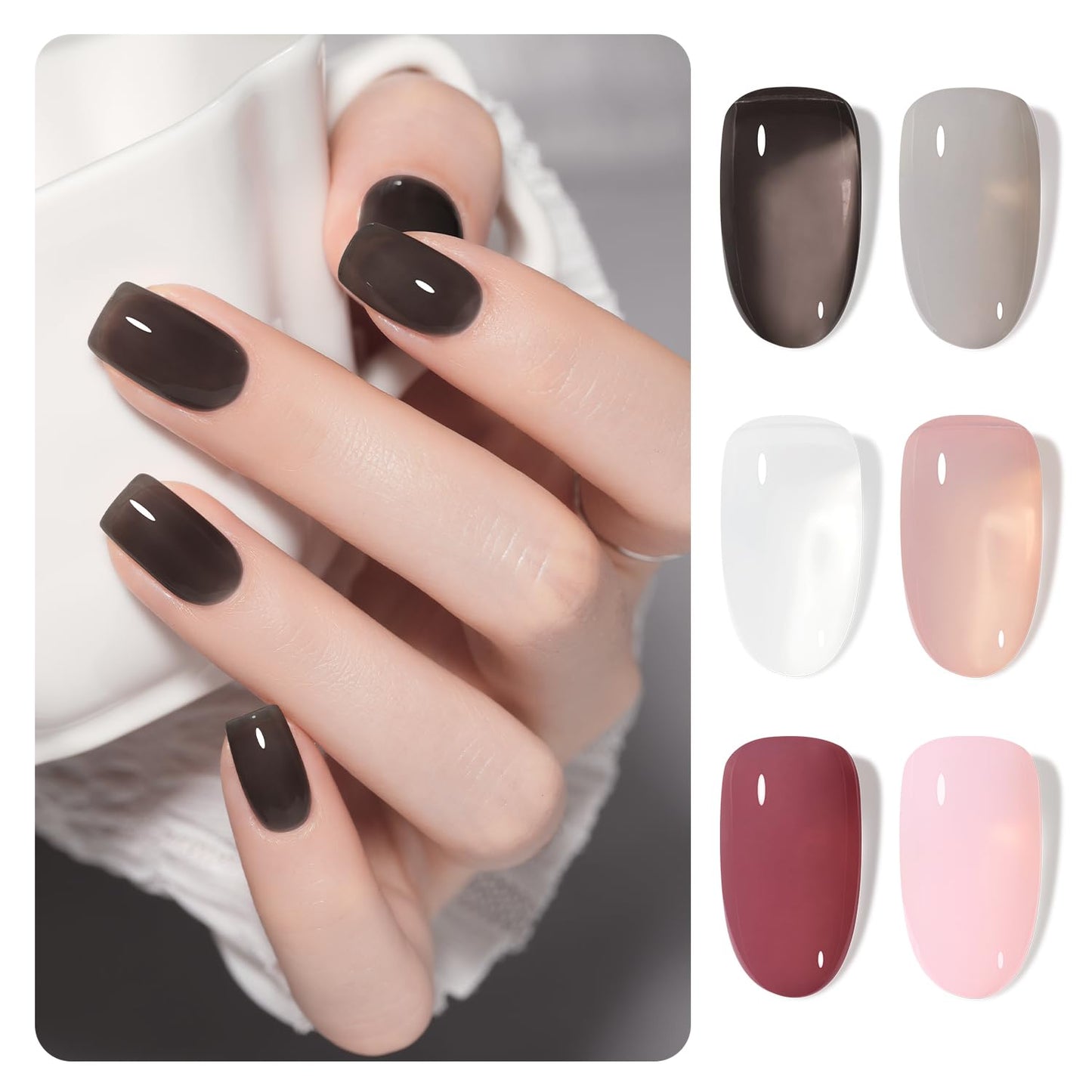 GAOY Gray Pink Jelly Gel Nail Polish of 6 Transparent Nude Pink Black Whiter Colors Sheer Gel Polish Kit for Salon Gel Manicure and Nail Art DIY at Home