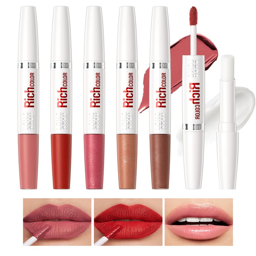 Liquid Lipstick Makeup with Moisturizing Balm 6 Packs Long Lasting Highly Pigmented Color Lipstick Set Waterproof Matte Lips Kit