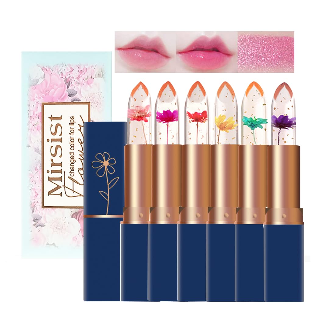 Petansy Flower Jelly Lipstick Set 6 Packs Color Changing Lipstick Moisturizer Long Lasting Lip Balm Magic Lip Gloss Makeup Lipstick Set