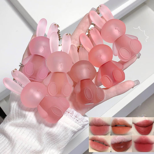 Cute Rabbit Hydrating Lip Gloss 6 Colors Liquid Lipstick Set Long Lasting Moisturizing Nude Lipstick for Girls Women Make Up Gift Set (B)